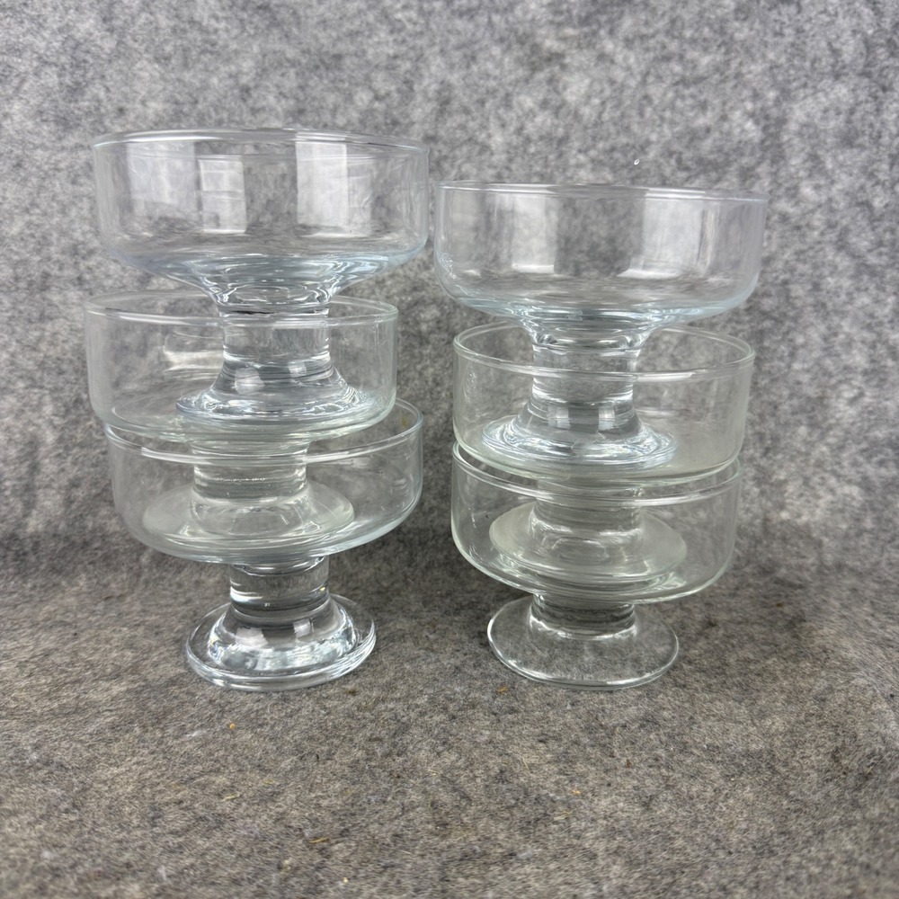 Set of 6 Clear Glass Footed Dessert Bowls Pedestal Ice Cream Dishes 4 inch